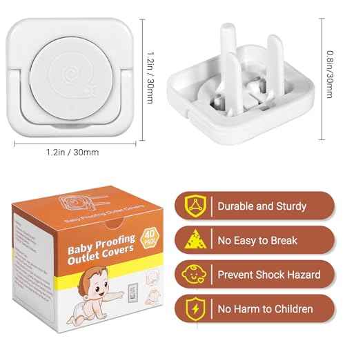 Outlet Covers Baby Proofing, 40 Pack Child Proof Plug Socket Covers Electric Plug Protectors Safety Caps to Prevent Power Shock, for US 3-Prong, White
