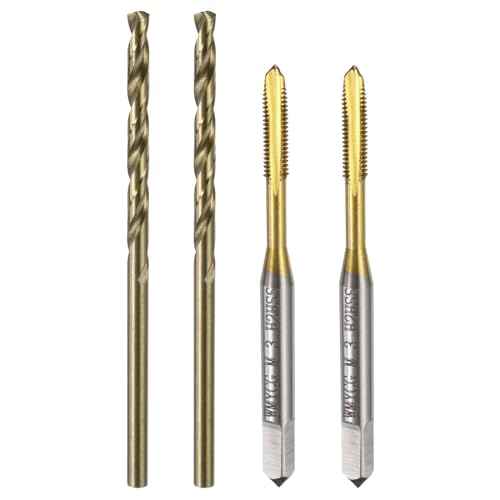 uxcell Metric Tap & Drill Bit Set, 2pcs M3 x 0.5 Spiral Point Thread Taps Titanium Coated and 2pcs 2.5mm Twist Drill Bits Roasted Yellow, Screw Tapping Threading Tools
