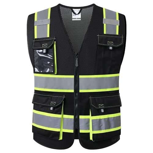 JKSafety Hi Vis Reflective Safety Vest Large Black for Men and Women JK220
