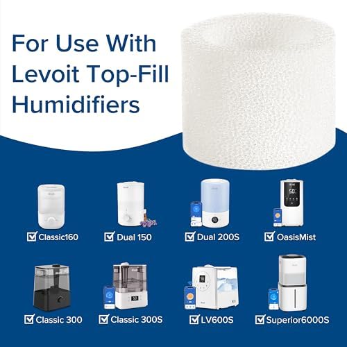 Levoit Top Fill Humidifier Filter Replacement 10-Pack – Genuine LV Filters for Classic160, Dual200S, Dual150, Classic300, OasisMist450S, LV600S, Superior6000S (Top Fill Variant)