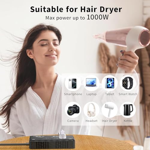 TREVOLTY Black 2000W Travel Voltage Converter for Hair Dryers, European Plug