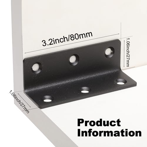 Redunest 10 Pack 3.2 Inch Heavy Duty Black Corner Brackets for Furniture