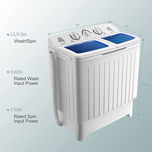 COSTWAY Portable Twin Tub Washing Machine 12Lbs Wash & 8Lbs Spin, Blue + White