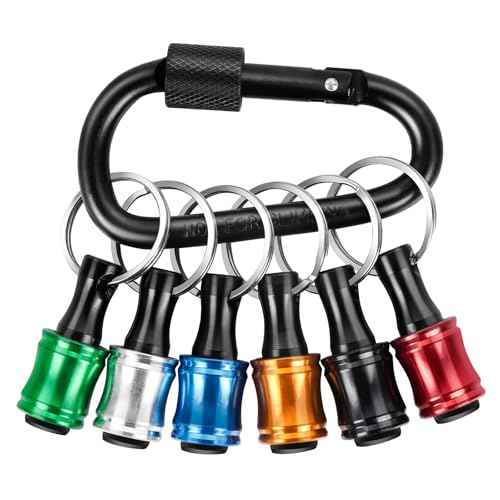 1/4 Bit Holder Keychain 6pc, 1/4 inch Hex Shank Bit Holders, Quick Release Bit Holder For Nut Driver, Screwdriver & Drill Bits w/Key Chain Carabiner
