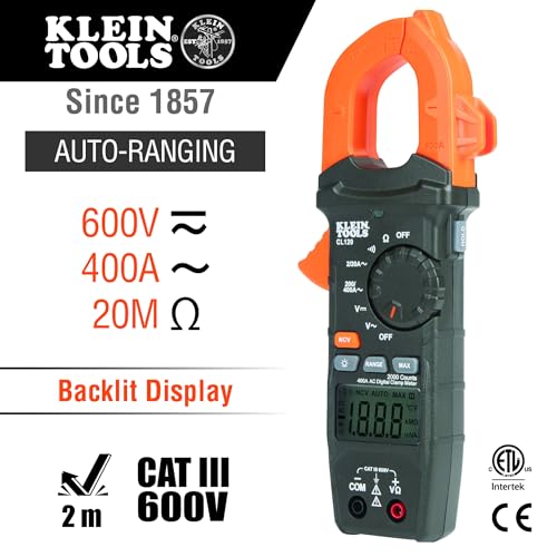 Klein Tools CL120 Digital Clamp Meter - Auto-Ranging 400A AC Electrical Testing Tool