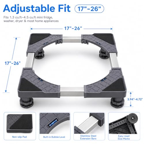 Adjustable Mini Fridge Stand 17-26 in, 400 lb Capacity with 4 Levels & Non-Slip Feet