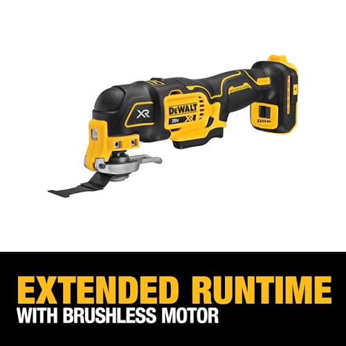 DEWALT 20V MAX XR Oscillating Multi-Tool Kit, Cordless Brushless, 3-Speed, LED Light, 2 Wood Blades, Tool Only