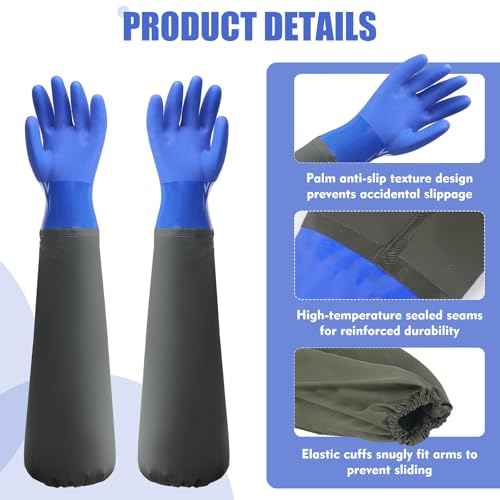 27.2" Long Rubber Gloves, Heavy Duty Chemical Resistant Gloves for Acid Work, Waterproof PVC Material for Durable & Flexible(Blue)