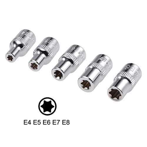 uxcell 1/4-Inch Drive External Torx Shallow Socket Set E4 E5 E6 E7 E8 Cr-V Steel 5 Pcs