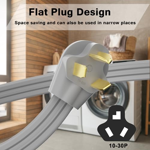 Conable 4 ft NEMA 10-30P to 3-Wire Dryer Cord, 30A 10AWG, Flat Heavy-Duty ETL