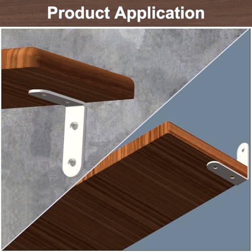 HANFUGA White Stainless Steel Corner Brackets 2.5 Inch, 6 Pack - Heavy Duty Right Angle Supports for Wood Shelves & Cabinets
