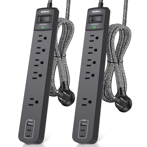 Addtam Black & Dark Gray 6Ft Power Strip Surge Protector with 5 Outlets & 3 USB Ports