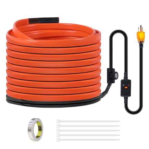 50FT Heat Tape for Water Pipes Freeze Protection IP65 Waterproof 7W/FT 110V BDDFOTO Heat Cable With GFCI Protection and Thermostat,Self-Regulating Pipe Heater for Roof/RV/Water Storage Tank