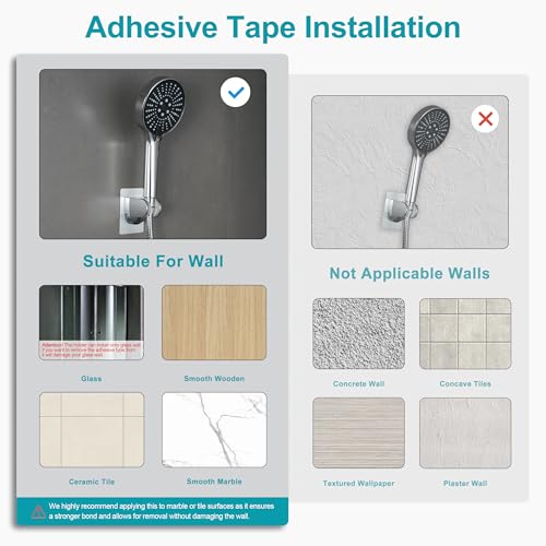 GwernKB Silver Shower Head Holder Wall Mount No Drilling Adhesive Bracket for Handheld Shower, Adjustable & Strong Grip