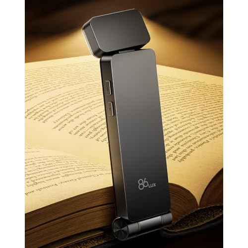 86lux Book Light, Rechargeable Clip-On LED Reading Light for Bed & Night Use - 3 Color Temperatures with Stepless Dimming, Ultralight Bookmark Design for Kids, Book Lovers, Grey