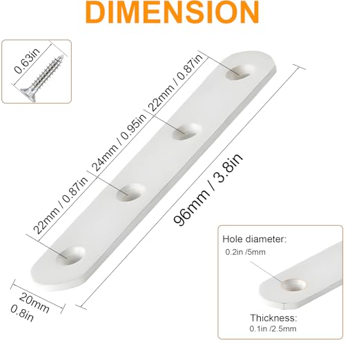 8 Pack 4 Inch Stainless Steel Flat Brackets Heavy Duty Repair Supports White