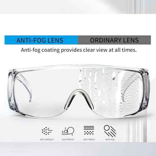 JING LEI Safety Glasses Anti Fog Goggles Vented Sides Shields Transparent PC Frame Spectacles for Lab Medical and Daily Use