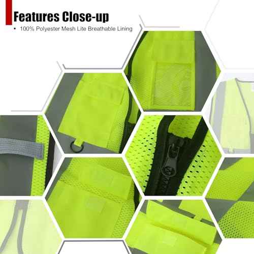 Safety Vest for Men Women Hi Vis Vest with Pockets Mesh High Visibility Vests Meets ANSI/ISEA Standards