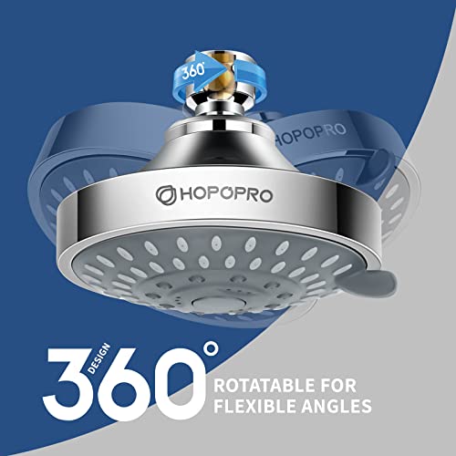 HOPOPRO 4 Inch Modern Chrome Fixed Shower Head with 5 Modes - High Pressure, Easy Install
