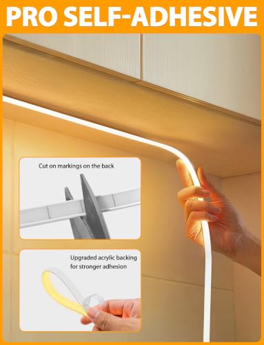 Lamomo 16.4Ft Dimmable COB LED Strip Lights Warm White Waterproof Rope Light with Remote
