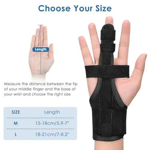 Full Trigger Finger Splint - Hand and Wrist Brace Support for Sprains, Pain Relief, Arthritis, Tendonitis, Fractured Finger - Adjustable Locking Straightener