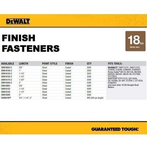 Dewalt 2 in. 18 Gauge Brad Nails 2,500 Pack - One Size - Seamless Compatibility