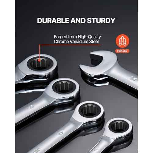VEVOR Combination Wrench Set, 16-Piece Ratcheting Wrench Set with Organizer Rack, Cr-V Steel, Metric 8 mm to 24 mm, Ideal for General Household, Garage, Workshop, Auto Repairs, Emergency