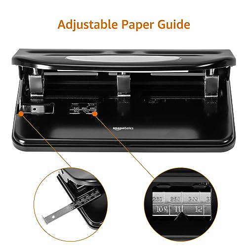 Amazon Basics Semi-Adjustable 3-Hole Punch 30 Sheets Capacity - Black, 2/3-Hole, 1 Pack