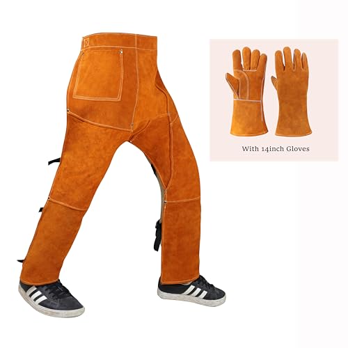 Heavy Duty Split Leather Welding Pants - Heat & Flame Resistant Leg Protection, Adjustable Sizes