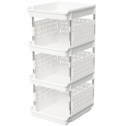 Lifewit White 4-Tier Stackable Storage Baskets - Multipurpose Organizer, 13.8"D x 11.8"W x 28.3"H, 1 Pack