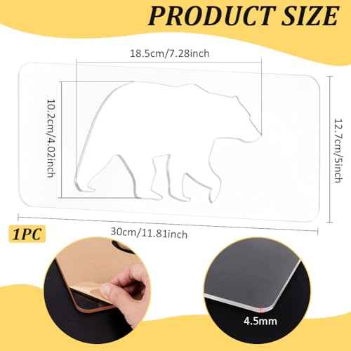 BENECREAT Acrylic Bear Router Template, Clear Router Inlay Template for Woodworking and Craft, Transparent Acrylic Template for Student Painting Supplies, Craft Projects (12¡¿5Inch)