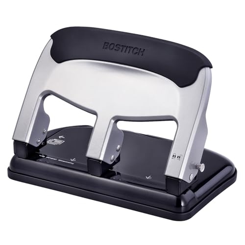 Bostitch Heavy Duty EZ Squeeze 3-Hole Punch - 40 Sheet Capacity, Silver