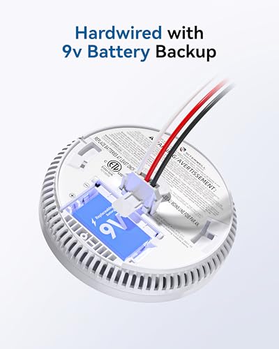 SITERWELL Hardwired Photoelectric Smoke Detector with 9V Backup Battery, Interconnected Fire Alarm for Home Safety