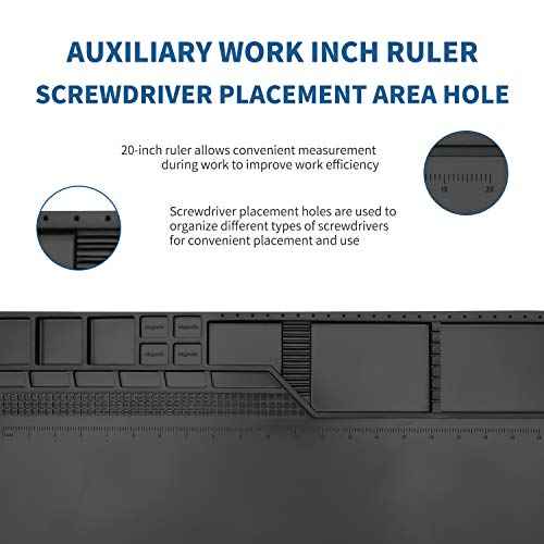 HengTianMei-203 Black Magnetic Repair Work Mat Heat Resistant Large Silicone Soldering Mat Expand Work Area for Soldering, Electronics, Computer Repair Etc