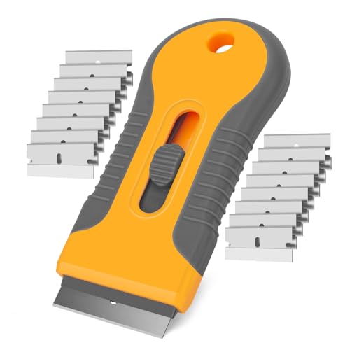 Razor Blade Scraper Tool with 15pcs Extra Blades, Multi-Surface Glass Stove Top Scraper for Paint, Window, Old Label, Decal Sticker, Ceramic Cooktops, Ovens