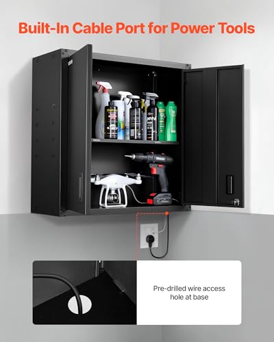 VEVOR Foldable 30in Metal Wall Cabinet with Locking Doors, 4 Adjustable Shelves – Black, 30W x 12.2D x 30H, Garage/Shop