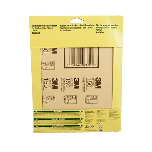 3M Aluminum Oxide Sandpaper Assorted Grit 5 Sheets 9x11 Inches - Pack of 1