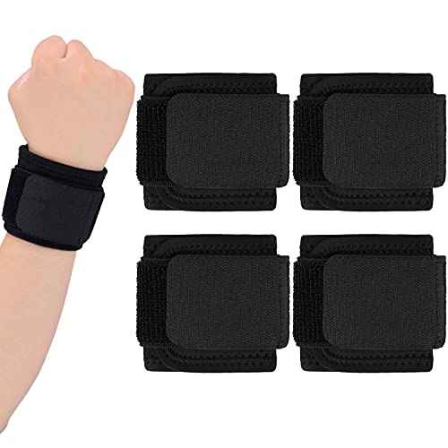 Threan 4 Pcs Wrist Brace for Lifting Carpal Tunnel Wrist Brace for Work Adjustable Hand Support Right and Left Hands Guard for Men Women(Black)