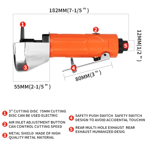 Baiwen 3-Inch Air Cut Off Tool with 3'' Cutting Wheel, Right Angle Grinder