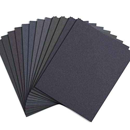 Abrasive Dry Wet Waterproof Sandpaper Sheets Assorted Grit of 400/600/ 800/1000/ 1200/1500 for Furniture, Hobbies and Home Improvement, 12 Sheets (9 x 11 Inch)