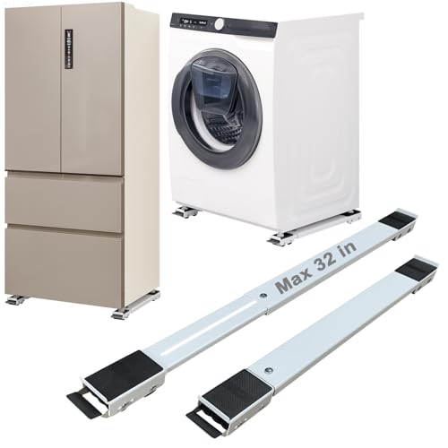YU LI 3DH White Heavy-Duty Appliance Rollers, 20-32in Adjustable Moving Base for Washing Machines & Refrigerators