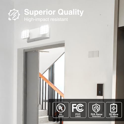 FREELICHT 4 Pack Emergency LED Lights with 90-Minute Battery Backup - Square Heads for Business & Home Safety