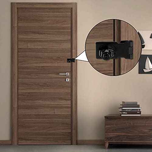 2 Packs 2.5 Inch Hasp Lock With Keys, Stainless Steel Latch, Twist Knob Keyed Locking for Cabinet Small Door, Flat Black