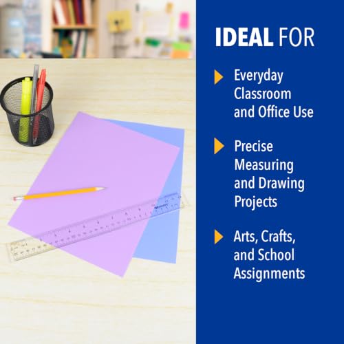 Westcott Clear Acrylic Ruler Set 3 Pack, 12-Inch Measuring Tools for Crafting & Office