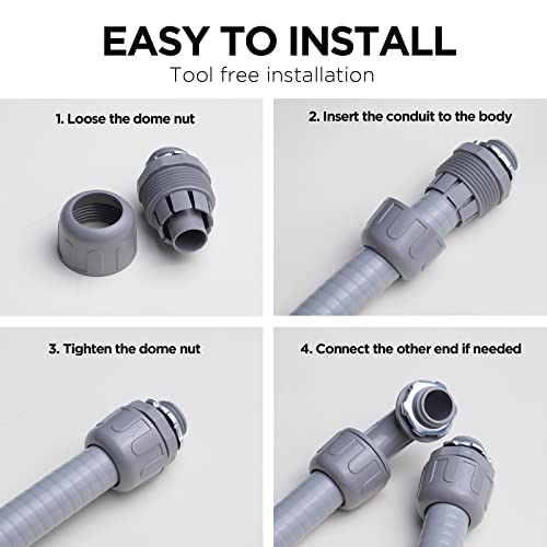 HDHAODA 10-Pack 1/2 Inch Straight Electrical Conduit Connectors Gray