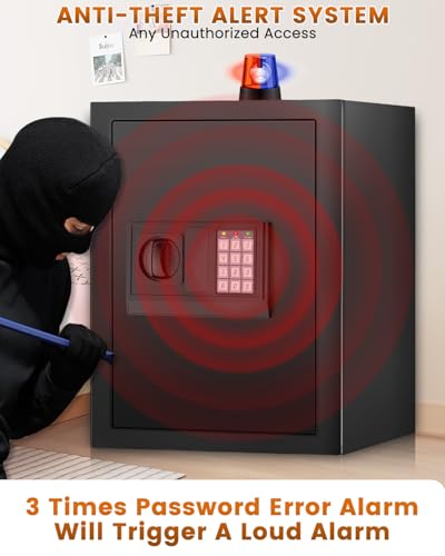 FOWORE 2.5 Cuft Fireproof Waterproof Home Safe with Alarm & Removable Shelf