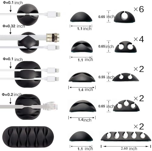 OHill 16-Pack Black Cable Clips Self-Adhesive Cord Holders Organizer