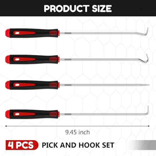 WILLBOND 4 Pcs Pick and Hook Set Precision Automotive Mechanic Picks Tools Set for Car Oil Seal Hooks Puller Remover Tools (9.45 Inches,Red)