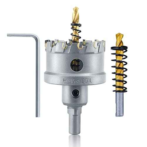 Luomorgo 2" 51mm TCT Carbide Hole Saw Tungsten Carbide Tipped Hole Cutter with 2 Pcs Titanium-Plated Pilot Drill Bit for Metal Iron Steel Wood Plastic