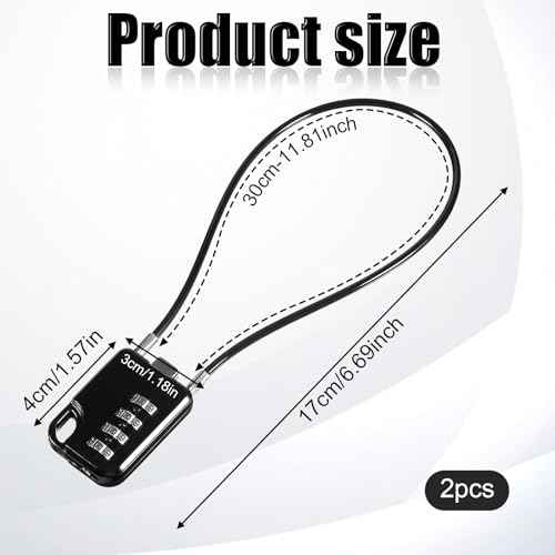 2 PCS Compact Design Resettable 4-Digit Combination Padlock with 12 Inches Long Cable, Small Cable Locks with Combination Durable Stainless Steel Cables Combo Lock Multipurpose Lock for Suitcase, Gym